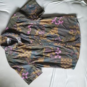 Urban Outfitters Patchwork Paisley Short Sleeve Button Down Shirt